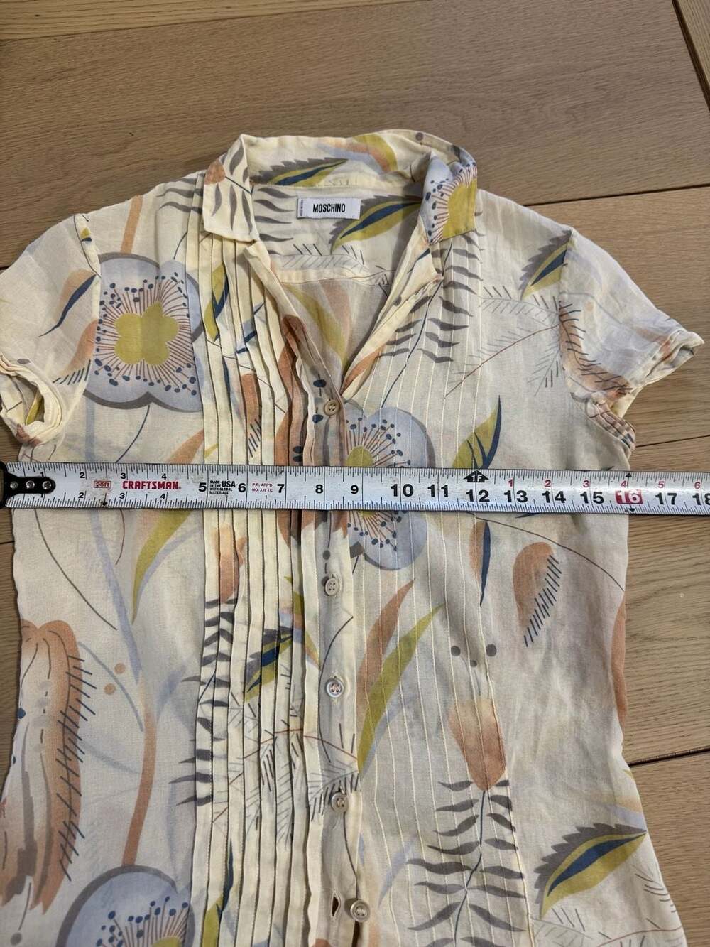 Moschino Women's Short Sleeve Button-Front Blouse with Floral Print - Picture 6 of 9